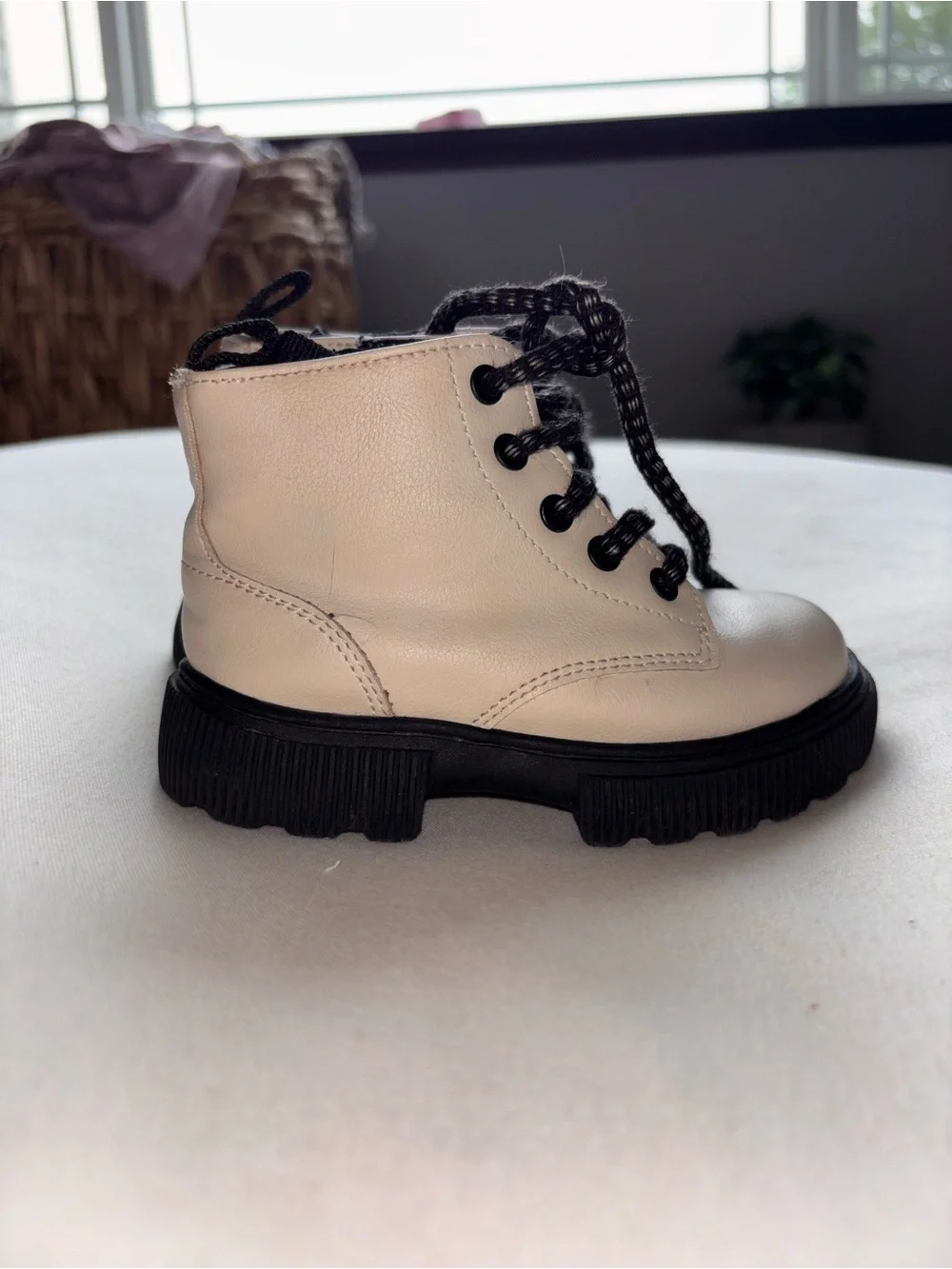 Zara Cream Ankle Boots with Black Laces